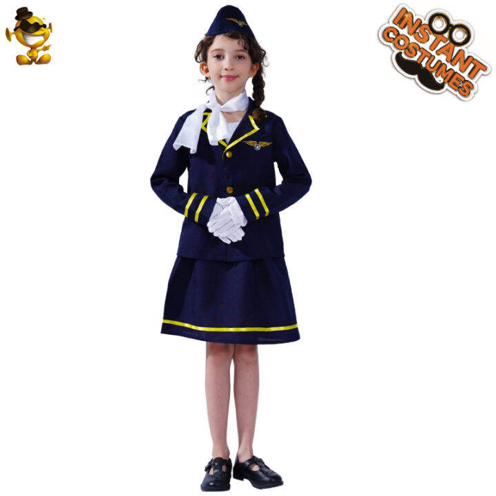 Children Girl Cute Flight Attendant Flight Attendant Costume Little