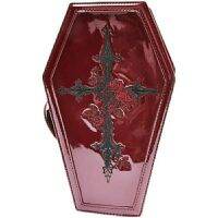 Xiuya Harajuku Gothic Bags 2021 Punk Coffin Handbags For Women Red Patent Leather Cross Rose Embroidered Cosmetic Bag Suitcase