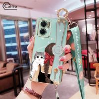 เคสสายรัดข้อมือแบบยาวสำหรับ Xiaomi Redmi 10 5G 2022 Redmi 10 Prime + 5G Redmi 11 Prime 5G Bowtie Girl และลายแมวน่ารักชุบโครเมี่ยมสุดหรูนุ่ม Tie ป้องกันกล้องสี่เหลี่ยมยาง Tie ป้องกันการตก