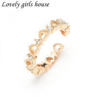 【♡Lovely girls house♡】แหวนเพชรรูปหัวใจกลวงสำหรับผู้หญิงบุคลิกภาพการออกแบบหรูหราความรักแหวนเปิดเครื่องประดับแฟชั่น