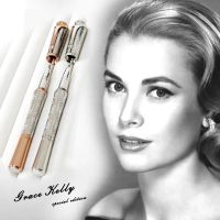 YAMALANG MB Ballpoint Pen For Grace Kelly Dark Silver Carving With Teardrop Shape Diamond Stone Clip With Serial Number Pens