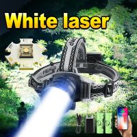 【lz】∋✖  Laser branco LED farol longo tiro lanterna poderosa cabeça tipo C farol recarregável lâmpada LED para camping trabalho pesca