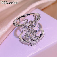 Liliyawind ชุดทองแดงสไตล์เกาหลี Zircon Multi-Layer Women White Gold Exquisite Ring A1R