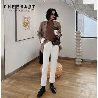 CHEERART Skinny White Jeans Women 2021 Denim Trousers High Waist Pencil Capri Pants Korean Fashion Ladies Black Bottoms Clothing