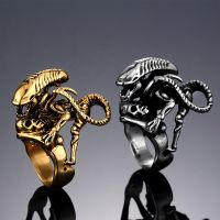 Unique alien shaped ring dinosaur stainless steel ring skeleton personality ring