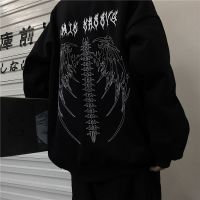 《Qinghe Yi Fang》 Harajuku Hoodie Tops 2022 Gothic Punk อะนิเมะพิมพ์เสื้อแขนยาว Hip Hop ขนาดใหญ่ O-Neck Pullovers Hoodies Streetwear