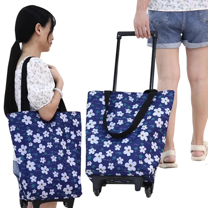 Foldable Supermarket Market Shopping Bag For Groceries Cart With Wheel