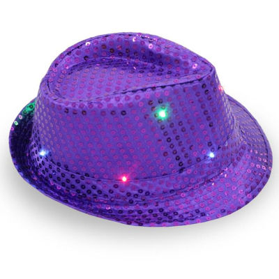 HotChildren ผู้ใหญ่บริษัทโกลว์ LED แฟลชเลื่อมแจ๊สหมวก Light Up Fedora หมวกหมวกนีออนพรรควันเกิดเครื่องแต่งกายเทศกาลแต่งงานฮาโลวีน