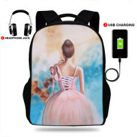 Girls cartoon ballet dancer Print Multifunction Backpack USB Charging School Bags for Teens Women Laptop Backpack Travel Bags