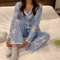 Kawaii Cinnamon Pajamas Set For Women Lolita Girls 2 Piece Long Sleeve Sleepwear Autumn Female Homewear Suit Sweet Pijama Mujer