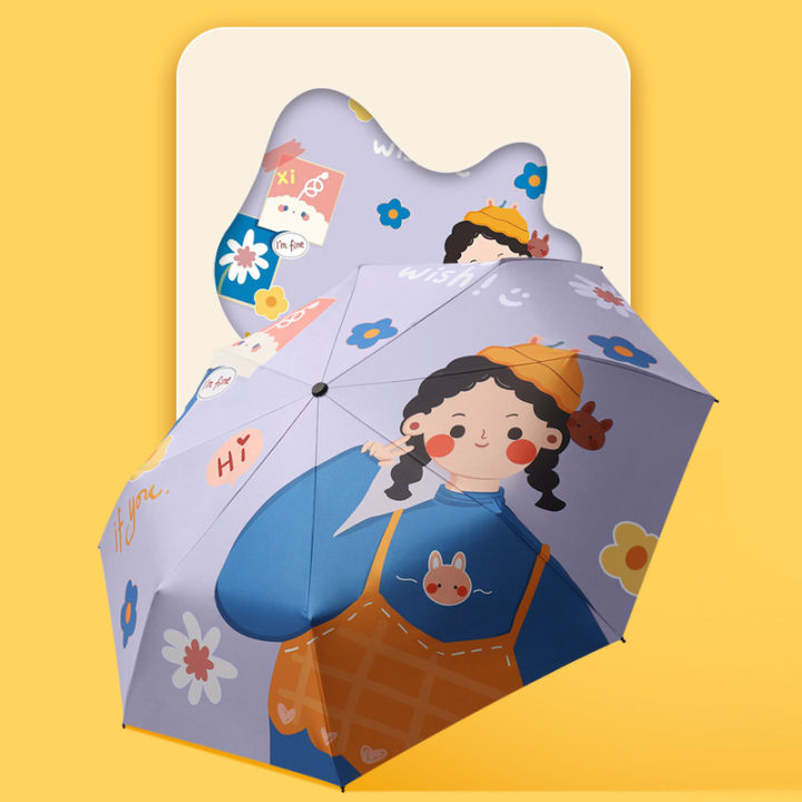 new-cute-girl-illustration-series-umbrella-windproof-uv-protect-umbrella-for-women-girl-sunnyrainy-folding-children-umbrellas
