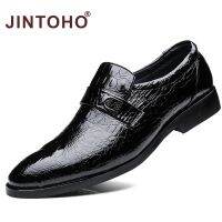 Jintoho】รองเท้าธุรกิจผู้ชายแนวแฟชั่นรองเท้าหนังวัวกลิตเตอร์แบรนด์รองเท้างานแต่งงานสำนักงานสีดำ