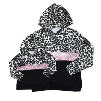 Girlymax Baby Girls Children Clothes Mommy &amp;Me Long Sleeve Leopard Sequins Patchwork Hoodie Top Boutique Kids Clothing