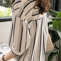 New Fashion Summer Women Blouses And Tops Chiffon Striped Shirts Plus Size Office Ladies Shirt