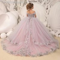 ┅◑ jfmkfmdm Vestido off-the-ombro para menina vestido fofo com babados florais melhor casamento e festa de aniversário