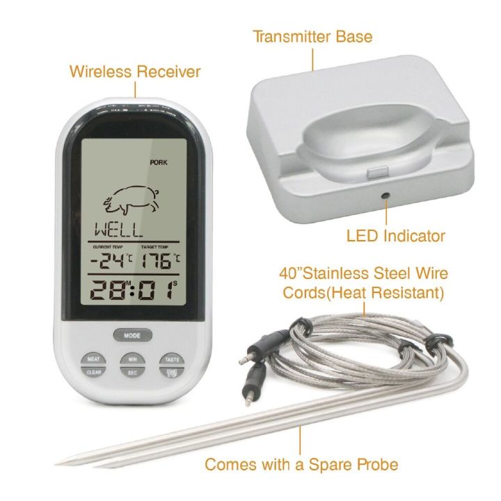 เครื่องวัดอุณหภูมิ-แบบดิจิตอลไร้สายระยะไกล-เครื่องวัดอุณหภูมิอาหารแบบจุ่ม-เครื่องวัดอุณหภูมิในอาหาร-food-thermometer-meat-thermometer-digital-wireless-remote