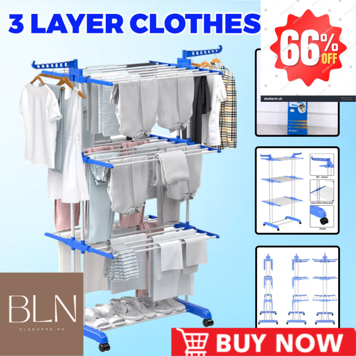 3 Layers Spray Painting Clothes Hanger Laundry Drying Rack White Light Blue Lazada PH