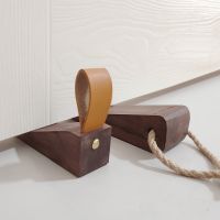 【LZ】❒✘  1Pc Solid Wood Door Stopper Non-Slip Stop Baby Protect Leather Rope Wedge Anti-collision Gate Decor Catch Floor Nail-free