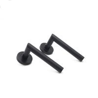 1Piece  Door Handle 304 Brushed Stainless Steel Tube Hollow Spray Paint Frosted Black Round Cover Split Right Angle Door Handle Door Hardware Locks