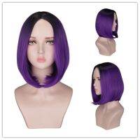 [COD] bobo wig headgear gradient short mid-point head and purple hair female lady black