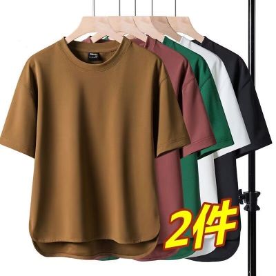 ❀❀ Heavyweight short-sleeved T-shirt spring and summer simple casual pullover mens half-sleeved T large size tops solid round neck all-match men