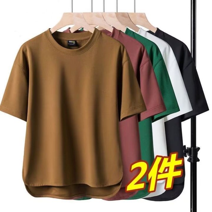 heavyweight-short-sleeved-t-shirt-spring-and-summer-simple-casual-pullover-mens-half-sleeved-t-large-size-tops-solid-round-neck-all-match-men