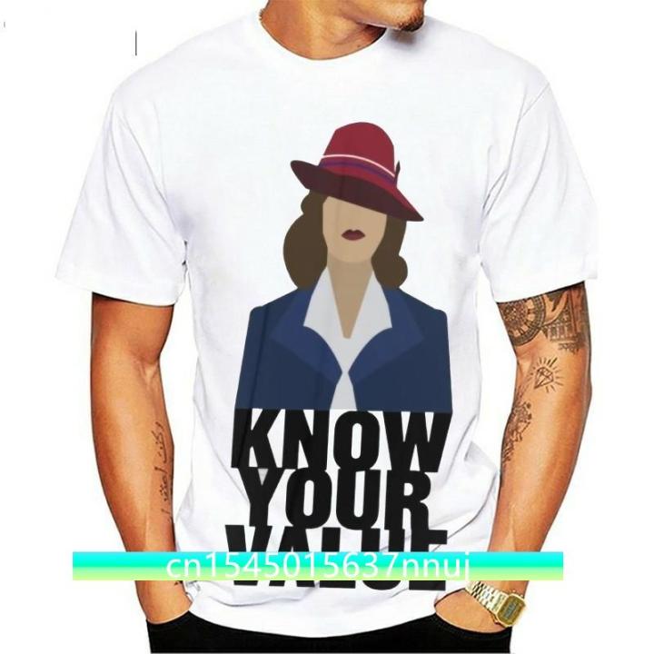 peggy-carter-t-shirt-know-your-value-agent-carter-tshirt-printed-fun-tee-shirt-short-sleeves-mens-big-tshirt