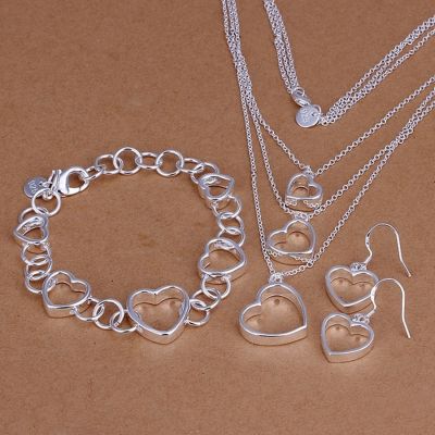 925 sterling Silver some model Valentines Day gift necklace bracelet Earrings fashion jewelry sets for For Women Bridal wedding