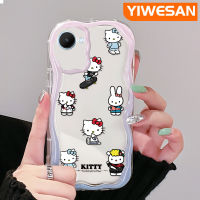 "YIWESAN เคสสำหรับ Realme C30 C30s C33 C31 Narzo 50i Narzo C55 Prime Narzo N55 50A Prime Hello Kitty And Rabbit สีสันสดใสเนื้อครีมคลื่นเคสโทรศัพท์โปร่งใสป้องกันกล้องกันกระแทกเคสซิลิโคนอ่อนชัดเจน"