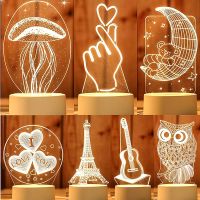 ❁▤卐 Romantic Love 3D Acrylic Led Lamp for Home Childrens Night Light Table Lamp Birthday Party Decor Valentines Day Fairy Lamp