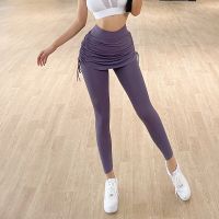 [COD] fitness fake two-piece culottes womens elastic outerwear yoga high waist hip lifting strap tight sports