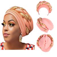 【YF】 New Auto Gele Muslim Space Layer Two-color Sequin Twist Headscarf Hat Turban Durag  Prom Hair Accessories for Women