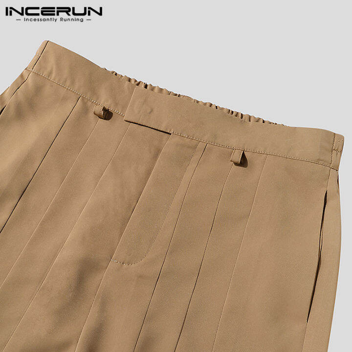 incerun-กางเกงเอวสูงผู้ชายทรงหลวม-กางเกงแฟชั่นสไตล์เกาหลีกางเกงทำงานกางเกง