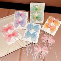 AGGRA 2pcs/set โลหะผสมอัลลอยด์ กิ๊บติดผมรูปผีเสื้อ ผ้าผ้าทอ พู่ห้อยคอ เด็ก barrettes หวานหวานแหววว โบว์สำหรับผูก อุปกรณ์เสริมผม ของขวัญสำหรับเด็ก