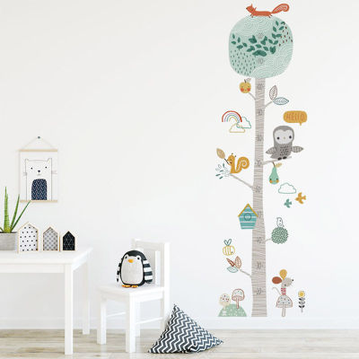 BEAUTYBIGBANGDIY Forest Animal Trees Height Wall Sticker Decor Nordic Modern Children Height Measure Mural Decals Nursery Creative Wallpaper