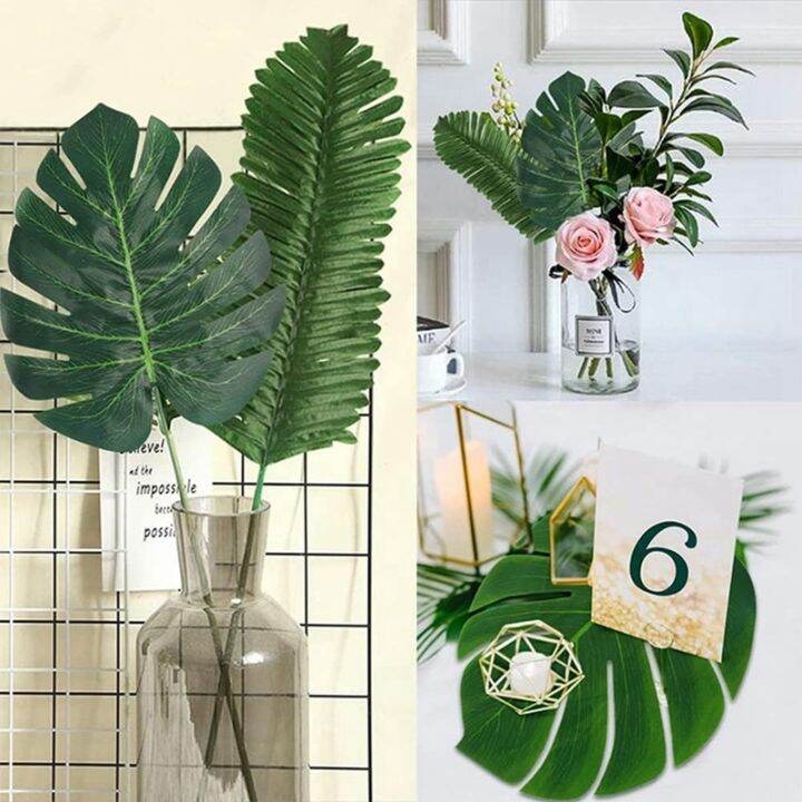 108-pack-palm-leaves-artificial-tropical-monstera-6-kind-artificial-green-palm-leaf-with-stems-for-hawaiian-luau-party