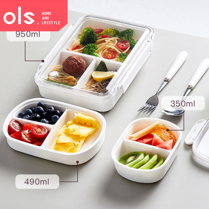 OLS Microwave Safe Lunch Box White Bento Box Removable Compartments  Minimalist Refrigerator Fruits Salad Rice Keep Fresh Storage Food Keeper  Heat Resistance