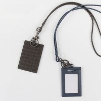 【CC】☽ↂ  Sheepskin Card Sleeve Woven Leather ID Holder Student Access Badge With Lanyard And Neck