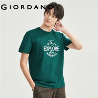 GIORDANO ผู้ชาย เสื้อยืดคอกลมแขนสั้นพิมพ์ลายตัวอักษรถักผ้าฝ้าย Free Shipping 13093201GHYJ