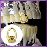 PETI JEWELLERY 2Pcs ทองสีทอง บุคลิกภาพที่ดี โลหะสำหรับตกแต่ง ทันตกรรมท่อนบน แร็ปเปอร์ฮิปฮอป กลวงออก ห่วงฟันเดี่ยว เครื่องประดับฟันแท้