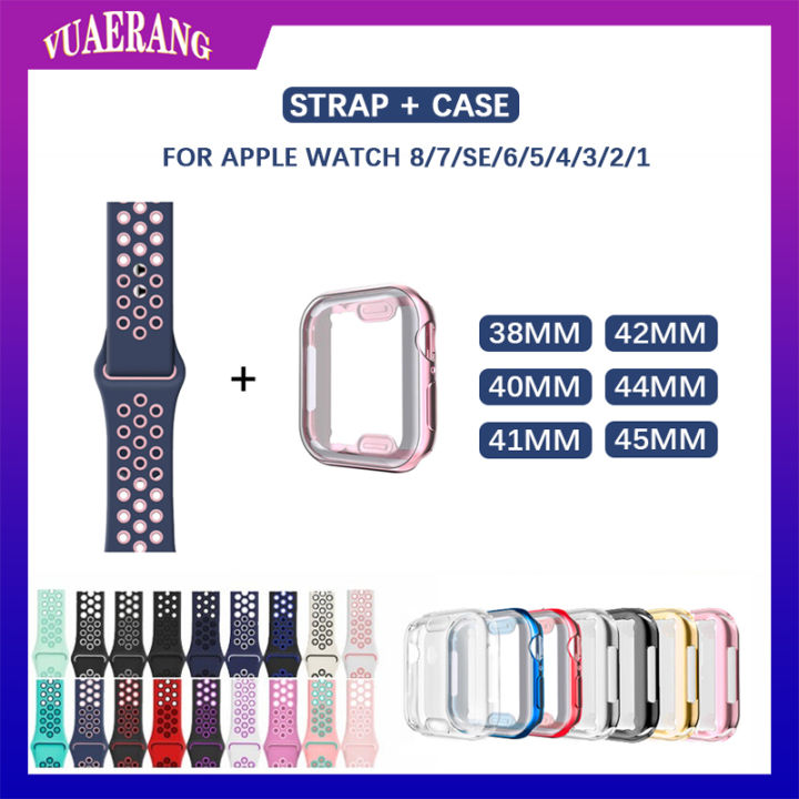 vuaerang-เคสป้องกันแบบรวมทุกอย่าง360-สายสำหรับนาฬิกา-apple-ซีรีส์8-7-se-6-5-4-3-2-1สายนาฬิกาซิลิโคนสำหรับ-i-watch-38มม-42มม-40มม-44มม-41มม-45มม-อุปกรณ์ทดแทน