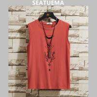 SEATUEMA ฤดูร้อนเสื้อยืดกางเกงขาสั้นลำลองแฟชั่นเสื้อกั๊กผู้ชายหลวมสองชิ้น