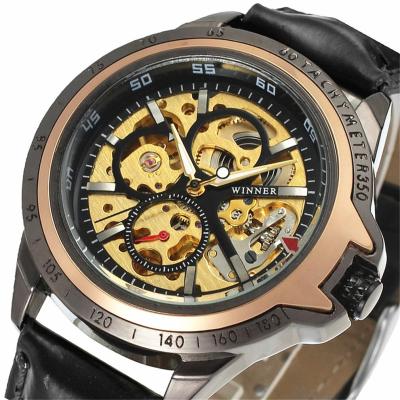 New Winner Watch Fashion Men Hollow Skeleton Outdoor Clock Leather Famous Design Army Mechanical Automatic Self Wind Wrist Watch