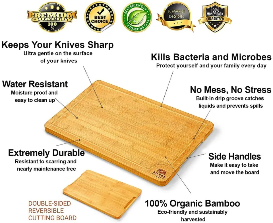 Organic Bamboo Cutting Board with Juice Groove - Best Kitchen Chopping  Board for Meat (Butcher Block) Cheese and Vegetables | Anti Microbial Heavy
