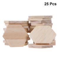 25 Pcs Wooden Hexagon Slices Blank Name Tags With Hole Gift Tags For Party Wedding Home Decoration DIY Crafts Handmade (5 CM)