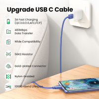 【การขายใหม่】สาย USB Ugreen 3A สาย USB C สำหรับ Samsung S21 Xiaomi Type C สายชาร์จอุปกรณ์เสริมศัพท์สาย USB Type C