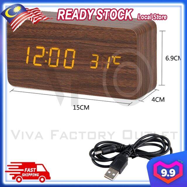 New Modern Wooden Table Alarm Clock With Thermometer And Sound Control ...