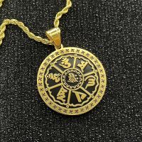 Retro Six-Character Mantra Gold Color Pendant Shurangama Mantra Buddhist Faith Pendant Ethnic Auspicious Symbol Jewelry