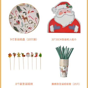 10pcs-9in Disposable Paper Plates With Santa Claus Print, Suitable