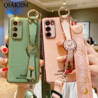 Wrist Strap Cover For Samsung Galaxy S20 FE S21 Ultra S10 Plus Note 20 10 9 8 Electroplated Soft TPU Wristband Holder Phone Case